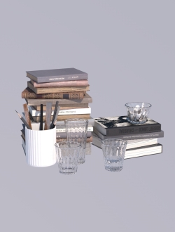 书架水杯书c4d模型免费下载